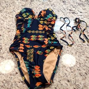 J. Crew One Piece Navy and Fish Print Bathing Suit
